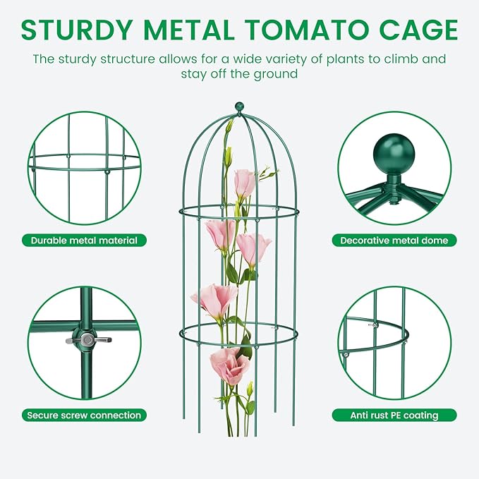 SUNYRISY Metal Garden Arch Trellis for Climbing Plants Outdoor, 15.7" x 31.5" Tomato Cage Obelisk Trellis for Flowers Cucumber Rose Vegetable Support