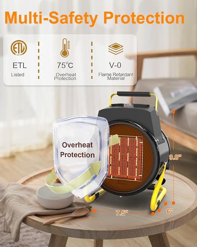 Outdoor Heaters for Patio-1500W Portable Electric Garage Heater with 2S Fast Heating, Overheat Protection, Thermostat, Space Heaters for Outdoor, Greenhouse, Room, Garage, Tent, Indoor Use