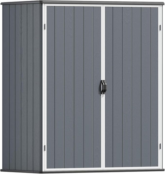 Patiowell Outdoor Storage Shed 5x3 FT, Plastic Garden Organizer Cabinet with Lockable Doors & Strong Roof for Patio Furniture, Pool Accessories, Lawn Tools, Dark Grey