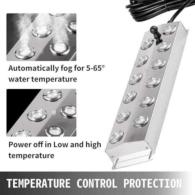 Happybuy Mist Maker 12 Head Ultrasonic Mist Fogger with Waterproof Power Supply Ultrasonic Fogger Humidifier Stainless Steel Pond Mister Fogger 7kg/h