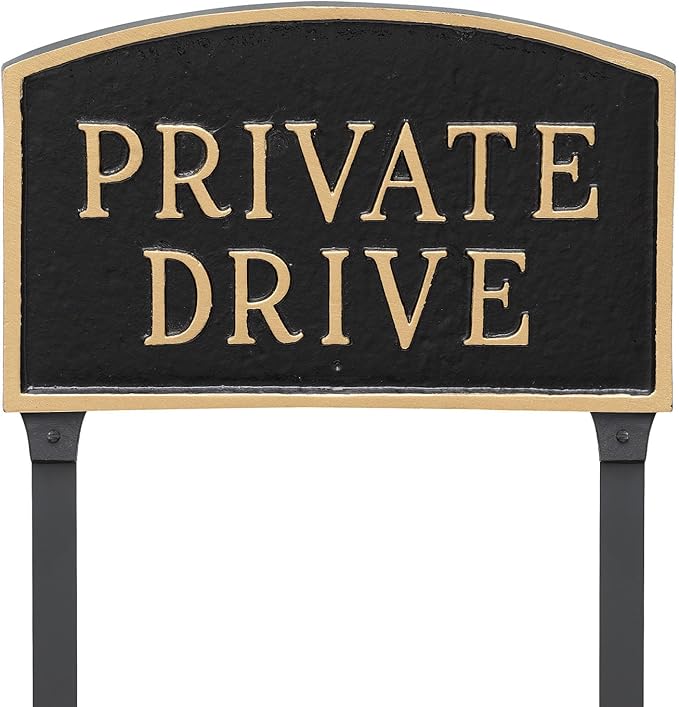 Montague Metal Products SP-12S-BG-LS Standard Black and Gold Private Drive Arch Statement Plaque with 2 23-Inch Lawn Stakes