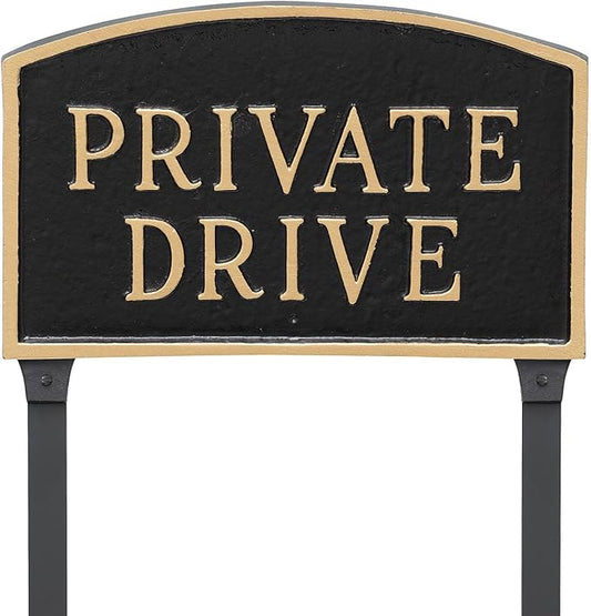Montague Metal Products SP-12S-BG-LS Standard Black and Gold Private Drive Arch Statement Plaque with 2 23-Inch Lawn Stakes