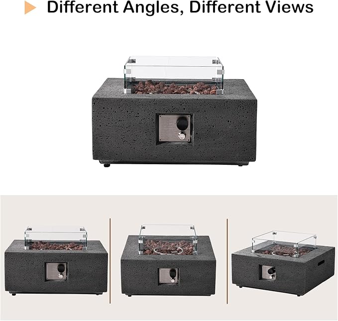 SUNBURY Outdoor Propane Gas Fire Pit Table, 35 Inch Square Patio Firepit Table, 50000 BTU Fire Table for Patio Set, Gray