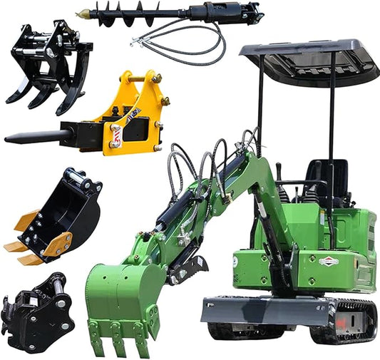 Mini Excavator for 1 Ton B&S Engine with Hydraulic Thumb Clamp,Standard Bucket, 200mm Bucket,Broken Hammer，Auger, Grapple Quick Change Attachments (G Building excavator)