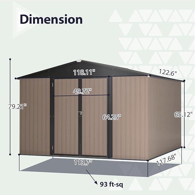 Outdoor Storage Shed, 10x10 FT Galvanized Steel Metal Shed, Lockable Waterproof Tool Storage Sheds for Garden, Patio, Lawn – Durable Storage Solution in Multiple Sizes