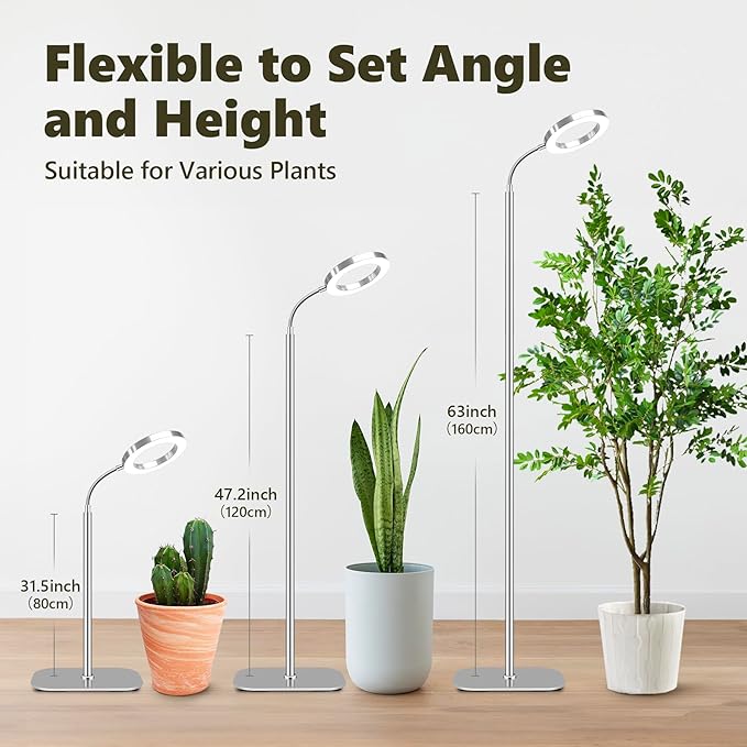 Plant Grow Light, Grow Lights for Indoor Plants Full Spectrum,20W LED Floor Plant Growing Lamp with Height Adjustable Stand, Off Timer 3/9/12H,10 Dimmable Brightness for Small Large Plants,Round
