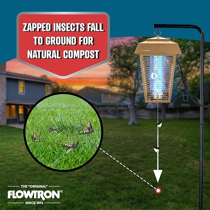 Flowtron Bug Zapper, 1-1/2 Acre of Outdoor Coverage with Powerful 80W Bulb & 5600V Instant Killing Grid, Electric Insect, Fly & Mosquito Zapper, Made in The USA, UL Certified - Tan Color