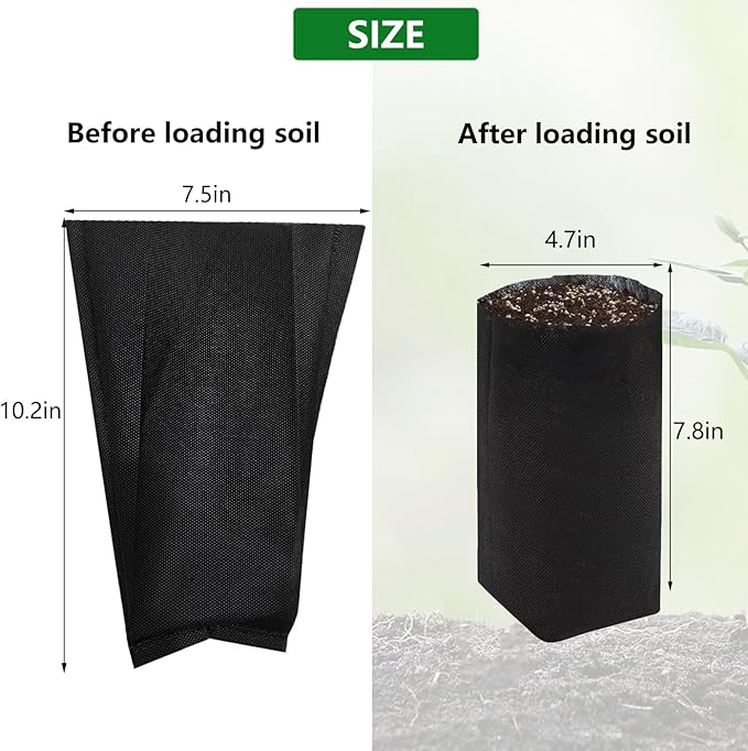 Belit 100 Pcs 10.2" H Deep Nursery Grow Bags, Non-Woven Plants Pots Container for Starting Rooted Plants Vegetable, Flower, Seedling Tree, Black