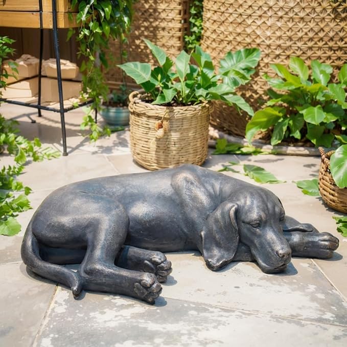 Garden Statue Outdoor Decorations Dog-Figurine - Sleeping Dog Sculptures Resin Sculpture for Patio Lawn Yard Porch Ornament Garden Gift 22.25 * 12.5 * 5.5