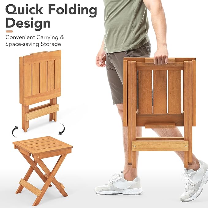 Tangkula Outdoor Folding Side Table, Wood Patio Bistro Table with Slatted Tabletop & X-Shaped Legs, Portable Square Coffee Table for Garden, Poolside, Camping, Picnic, 14" x 14" x 18" (2, 14 inches)