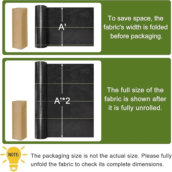 3ft x 300ft Durable Weed Barrier Fabric, 3.2oz Heavy-Duty Landscaping Fabric, Permeable Ground Cover for Garden, Lawn, and Outdoor Projects, Easy to Install, with 90 Staples