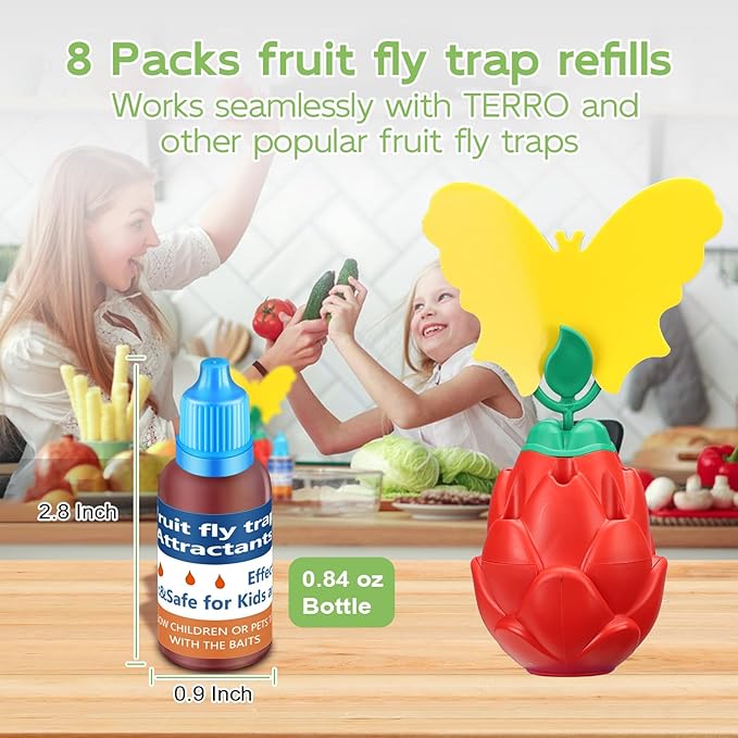 Fruit Fly Trap Refill Liquid Only, 2024 Upgrade Traps for Indoors, Efficient Gnat Killer Indoor, Fruit Bait Home, Kitchen (8, Blue)
