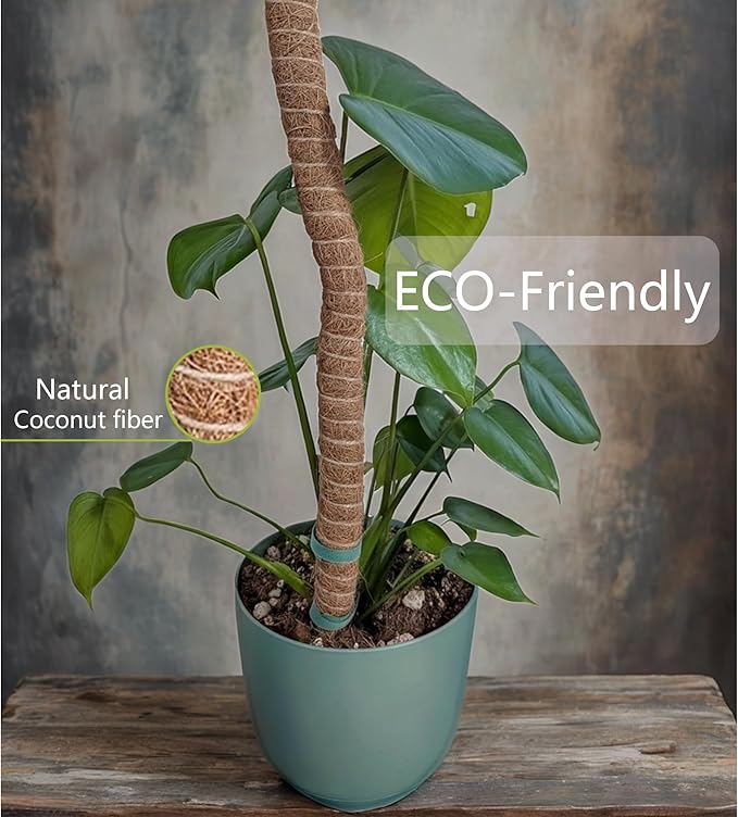 2 Pack Bendable Moss Pole 20 Inch, Monstera Plant Support Stake,Coco Coir Pole Sticks for Indoor Plants,Climbing Potted Plants，Pothos, Philodendron with Plants Ties