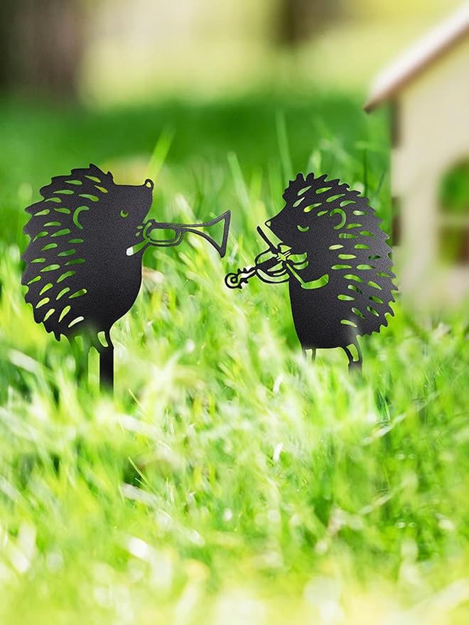 Metal Animals Outdoor Yard Decor,Funny Hedgehog Garden Stakes,Unique Lawn Ornaments Gift for Animal Lovers