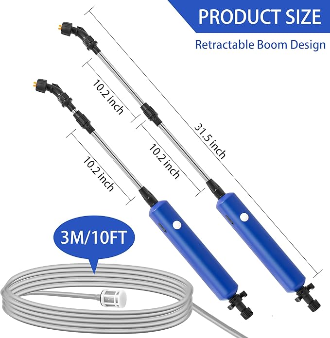 Electric Garden Sprayer, Portable Battery Powered Watering Wand, Rechargeable Plant Spray Mister with Telescopic Wand and 10ft Water Hose for Yard Lawn Weeds Plants,Type-C Charging, Blue