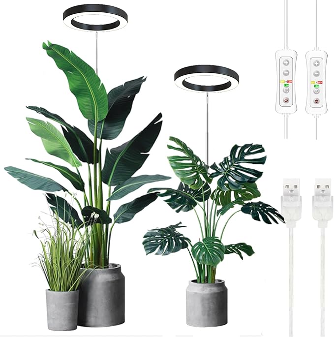 Plant Grow Light,yadoker LED Growing Light Full Spectrum for Indoor Plants,Height Adjustable, Automatic Timer, 5V Low Safe Voltage,Idea for Large Plant Light, 2 Pack