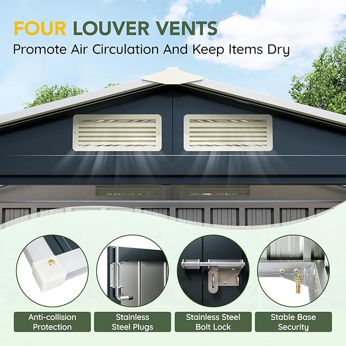 Breezz 5x3FT Vertical Outdoor Steel Storage Shed with Floor Frame, Lockable Doors, Compact Metal Tool Shed for Garden, Backyard, Patio, Utility, and Bike Storage,Nightblue