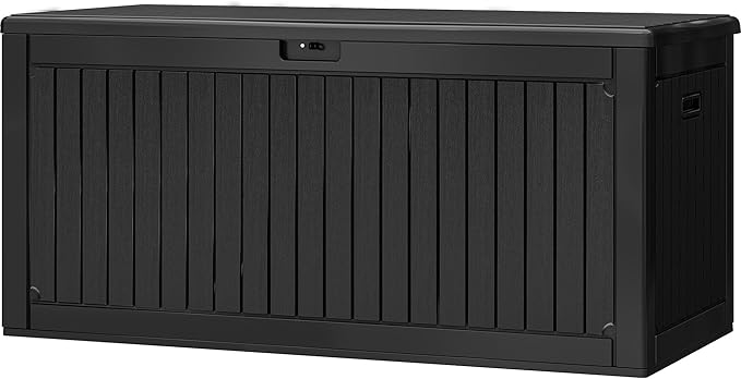 DWVO 260 Gallon Resin Outdoor Storage Box, XXL Double-Wall Waterproof Deck Box with Divider, Doubles as Table or Seating with 1000 lbs Capacity, Lockable (Black)