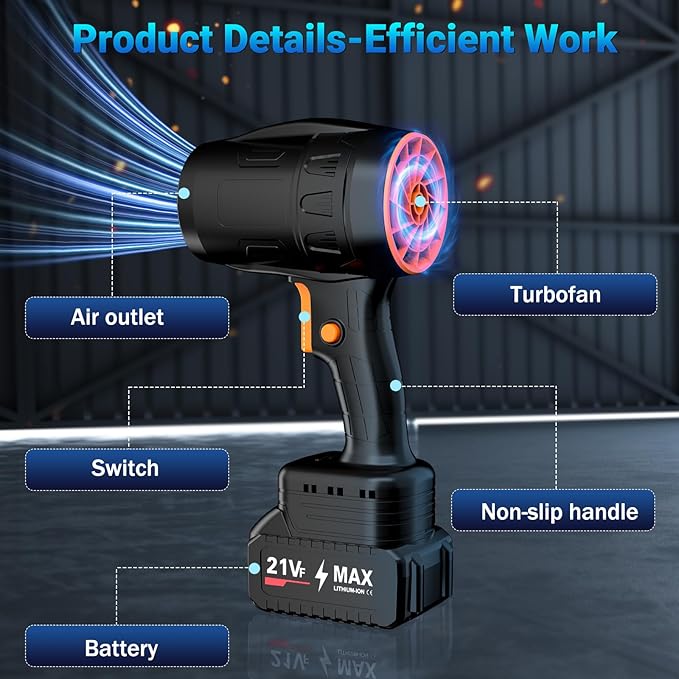 Handheld Electric Cordless Leaf Blower – 500,000RPM Mini Turbo Jet Blower with 2×4.0Ah Batteries & Charger, Lightweight for Patio, Lawn, Garage Cleaning (Black)