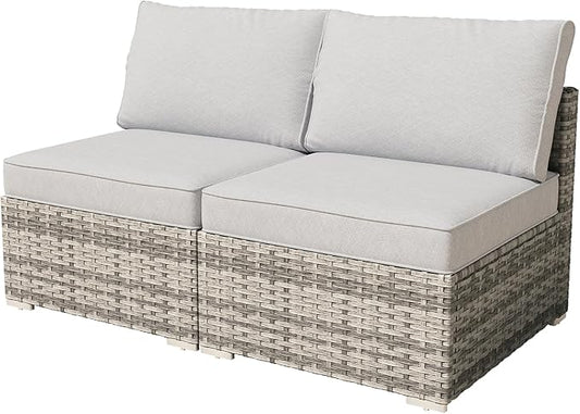HOOOWOOO Patio Sectional Furniture Set,2 Piece Couch Set with 2 Matching Armless Chairs(Light Grey)