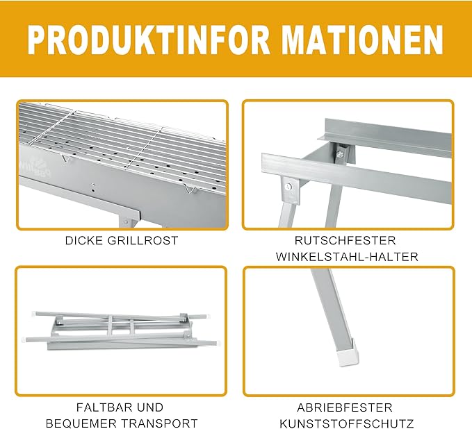 Charcoal Grills Commercial Quality Portable Multiple Size Hibachi BBQ Lamb Skewer Folded Camping Barbecue Grill for Garden Backyard Party Picnic Travel Outdoor Cooking Use(31.6x7.1x5.1 inch)