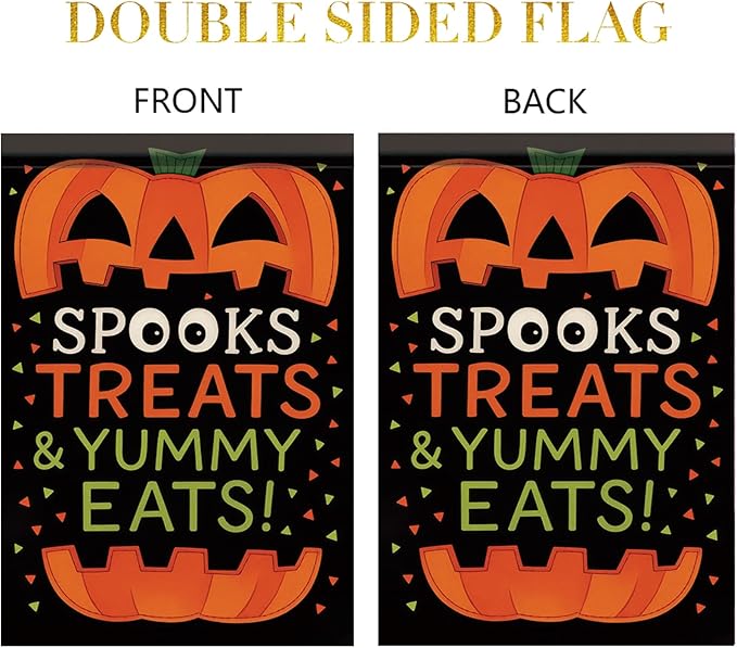 Halloween Garden Flag Spooks Treats & Yummy Eats Pumpkin Flag 12x18 Inch Double Sided Outdoor Yard Banner for Trick or Treat Halloween Decoration Decor