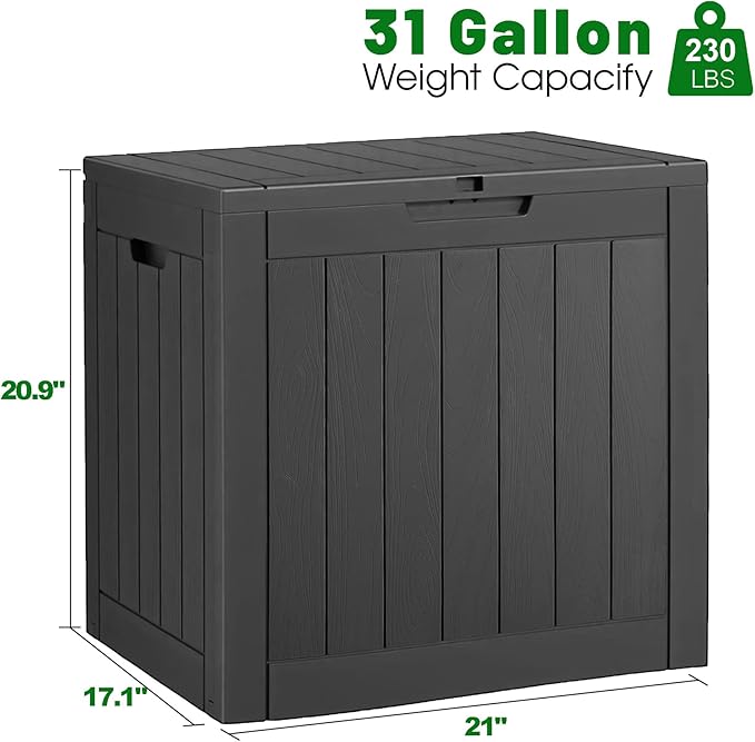 32 Gallon Deck Box Lockable Resin Indoor Outdoor Storage Box waterproof Outdoor Container for Patio Furniture, Pool Accessories, Cushions, Garden Tools, Sports Equipment