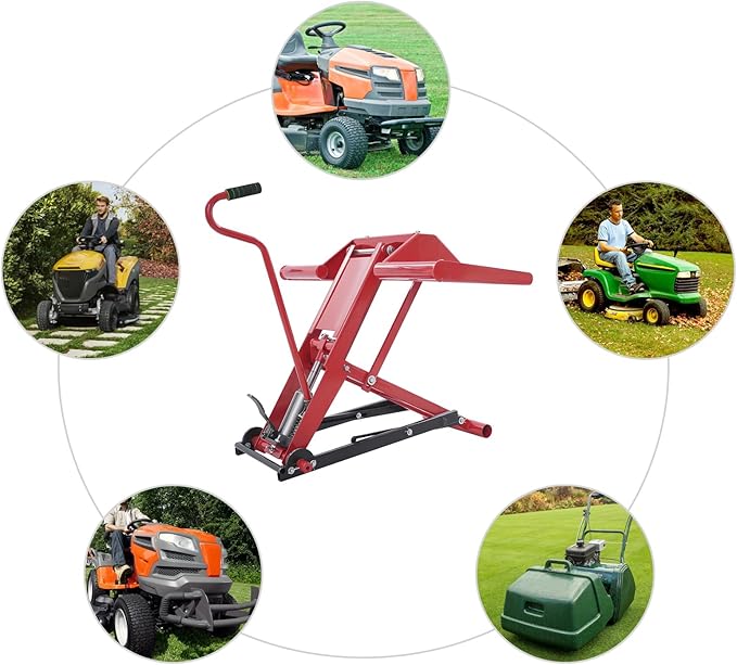 Lawn Mower Lift, 350Lbs Lawn Mower Lift Carbon Steel Hydraulic Lift Jack Lawnmower Lift Tool Adjustable Lawnmower Lifts w/Hydraulic Foot Pedal for Garden Tractors All-Terrain Maintenance and Repair