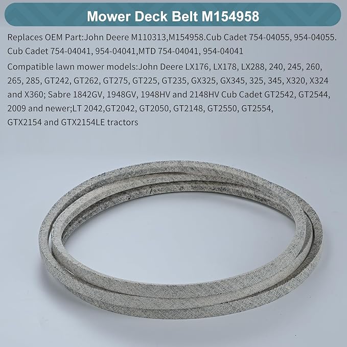 5/8 x 111'' Mower Belt for John Deere M110313 M154958 Cub Cadet 754-04055 954-04055 Cub Cadet 754-04041 954-04041 MTD 754-04041 954-04041 Lawn Mower Belt Kevlar Lawn Mower Belt (M154958)