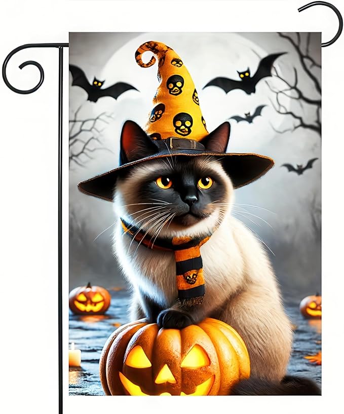 Halloween Garden Flag 12x18 Double Sided Witch Cat Garden Flag Welcome Halloween Bats Full Moon Pumpkin Flag for Outside Decor Holiday Outdoor DecorationsYard Home Banner