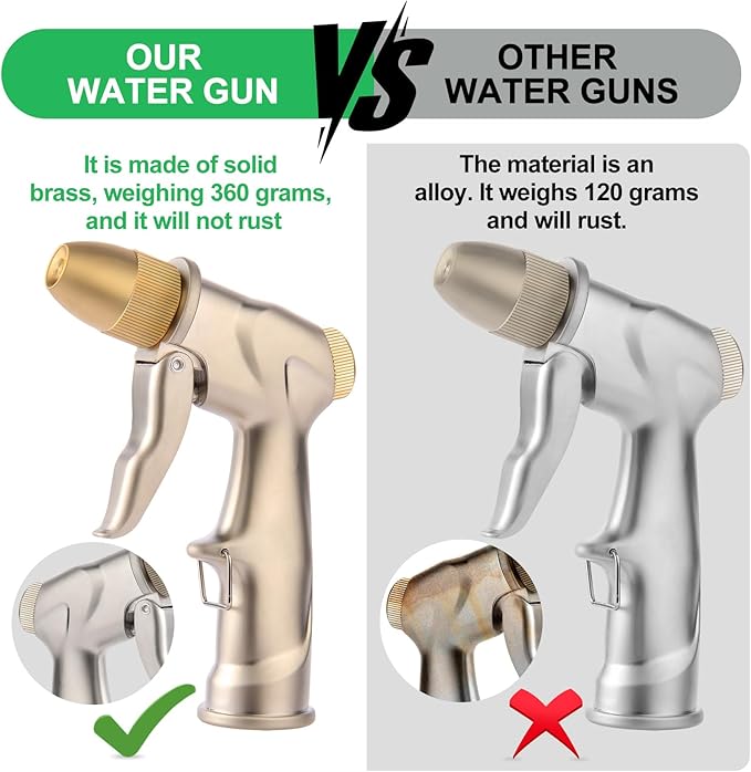 garden nozzle, high-pressure and heavy-duty metal nozzle, with 5 adjustable spray modes, high-pressure handheld sprayer, suitable for watering plants, cleaning houses, cars, and pets(2pcs)