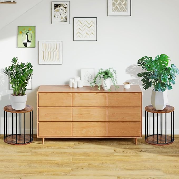 HDANI Wooden Stool Set of 2 for Kids, Adults - 300lbs Load Capacity Garden Round Wood Stool, Non-Slip Small Step for Plant Stand, Kitchen, Bathroom and Bedroom, Brown