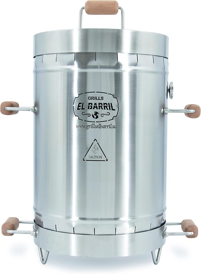 EL BARRIL 30lbs Smoker Grill Combo, Stainless Steel Vertical Barrel Charcoal Smoker. Outdoor Grill with Grilling Accessories