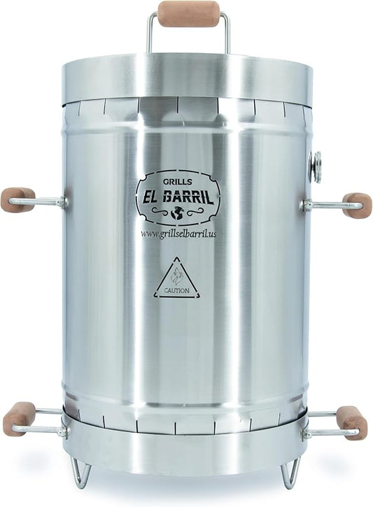 EL BARRIL 30lbs Smoker Grill Combo, Stainless Steel Vertical Barrel Charcoal Smoker. Outdoor Grill with Grilling Accessories