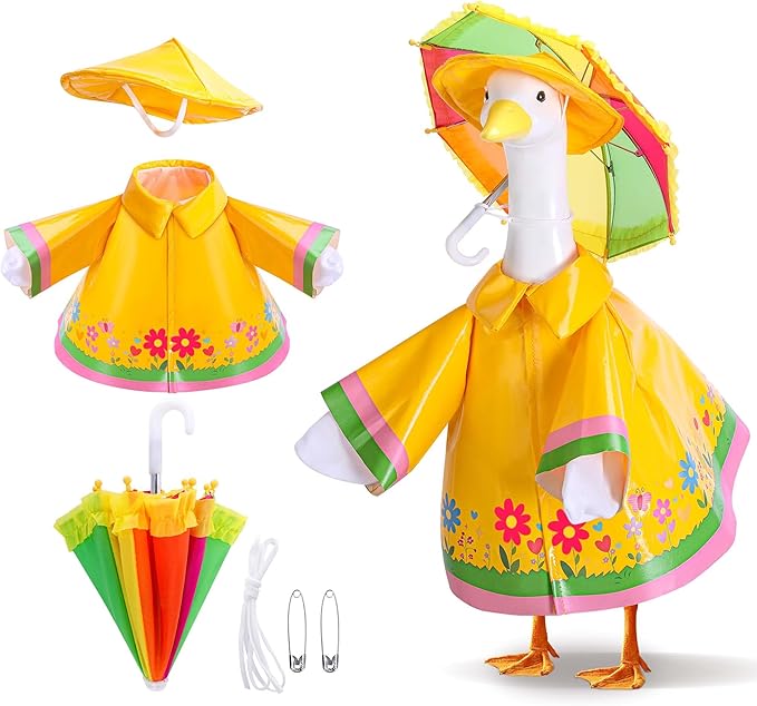 DECOHS 3 Pcs/Set Raincoat Porch Goose Outfits, Summer Lawn Goose Statue Raincoat Costume, Yard Goose Clothes Raincoats Umbrella Hat Outfit for 23" Statue Patio Garden Decoration