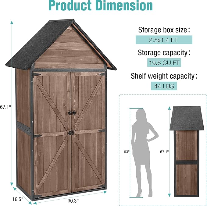 Sheds Outdoor Storage,Garden Shed with Metal Frame Structure and Adjustable Shelves,Large Capacity Storage Tool Cabinet Box for Backyard Garden Patio Lawn (Dark Brown)