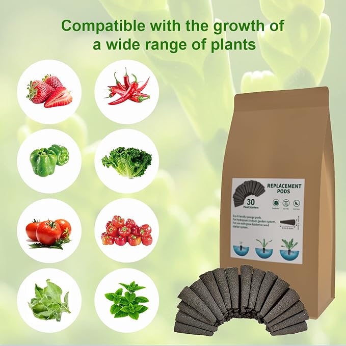 Grow Sponges, Starter Pods Compatible with Aero Garden,Refill Pods for Hydroponic Growing System (30pcs Sponges)