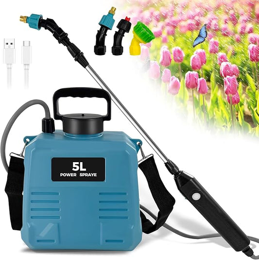 1 Gallon/5L Electric Sprayer, Powerful Electric Sprayer with 3 Mist Nozzles, Rechargeable Handle, Garden Sprayer w Adjustable Shoulder Strap for Lawn, Garden, Cleaning