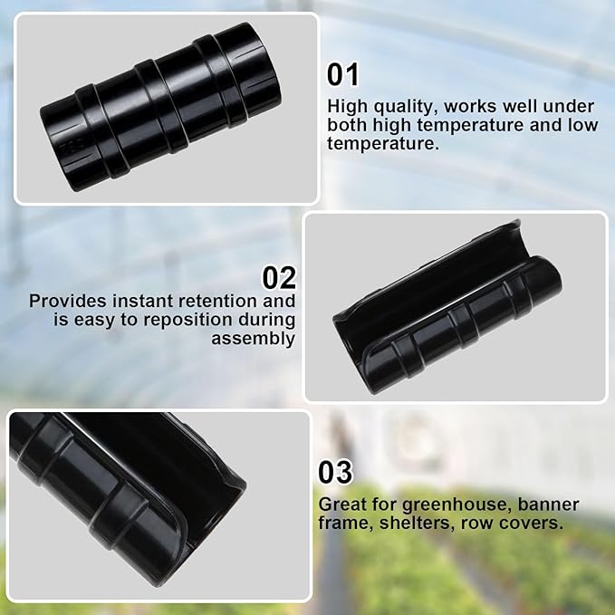 80PCS 1 inch Greenhouse Clips Black Greenhouse Clamps Black Plastic Clamps Garden Buildings Tube Clips for PVC Pipe Greenhouse Films, Sunshade Nets, Shelters, Farming, Gardening