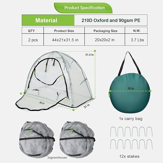 Pop up Greenhouse Tent Cover Tunnel Plant House,Large Gardening Flower Sunshine Room with Mesh Windows,Backyard PE Cover for Cold Frost Protector with Stakes and Rope Guys (Mini Size 45″x22″)