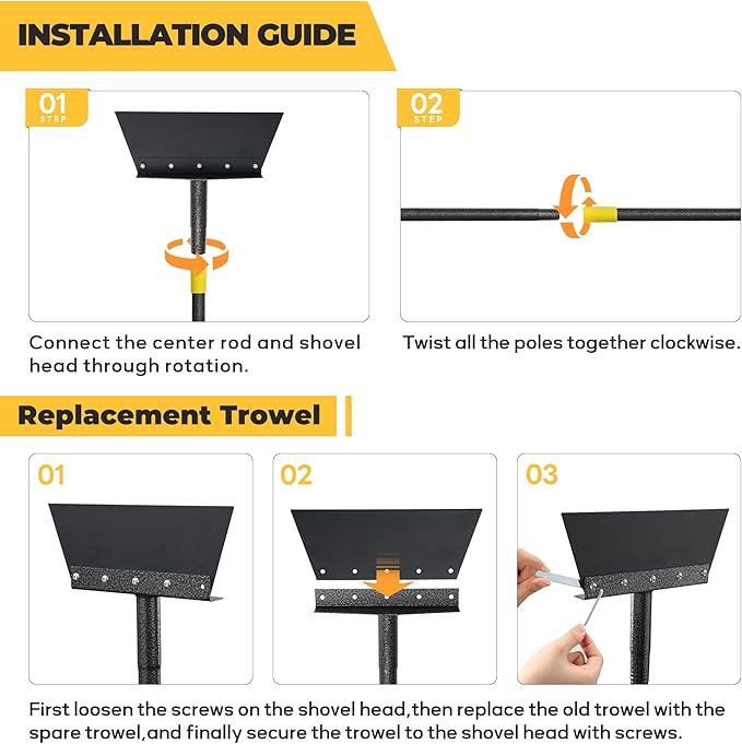 Flat Shovel for Landscaping, Heavy Duty Floor Scraper Long Handle 63", Multifunctional Garden Shovel for Digging, Weeding, Scraping, Ice Remove (2 Blades)
