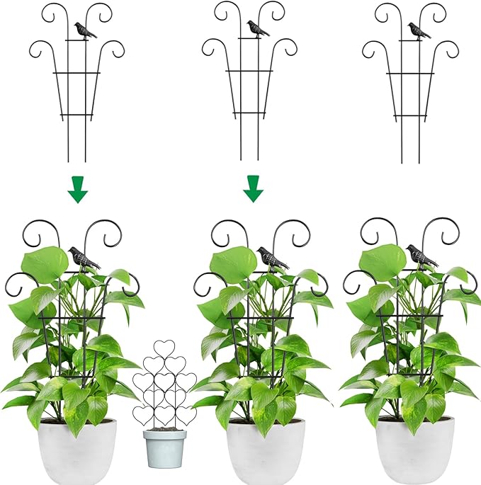 Plant Trellis for Climbing Plants Indoor, 3 Pack Metal Garden Trellis for Potted Plants, Rustproof, Sturdy Climbing Plant Support for Indoor & Outdoor Houseplants