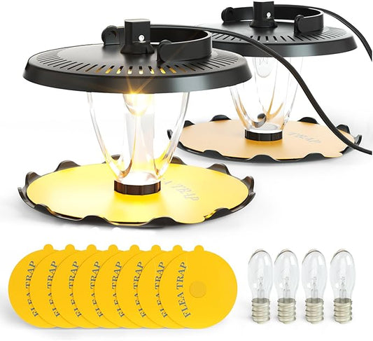 Flea Trap for Inside Your Home Indoor Electric Flea Light Catcher and Kiler for House 2 Pack with 8 Sticky Pads Refills and 4 Replacement Lightbulb
