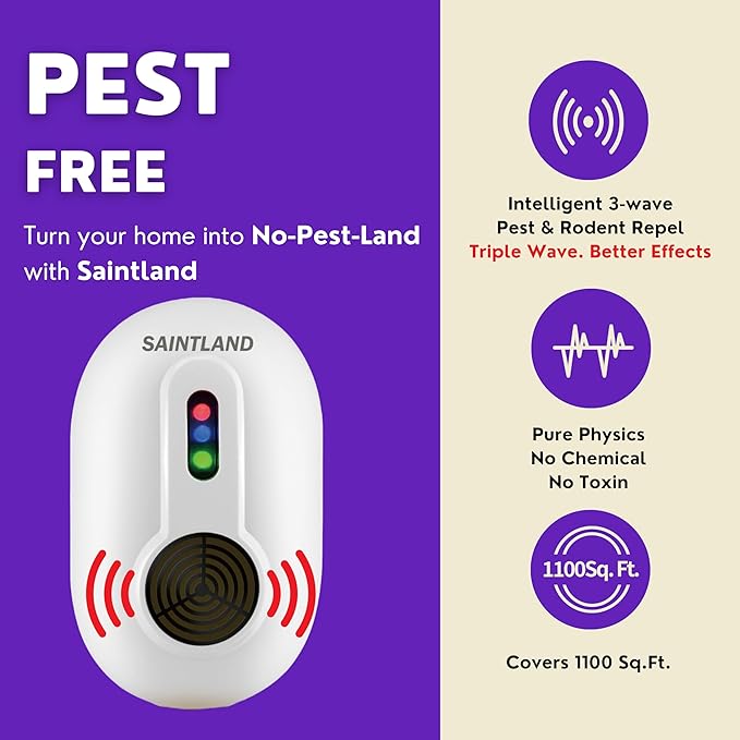 3-Wave Ultrasonic Mouse Repeller, E-Magnetic & Ultrasonic Wave, Indoor Plug-in Repellent, Repel Mouse, Rat, Squirrel SD-042