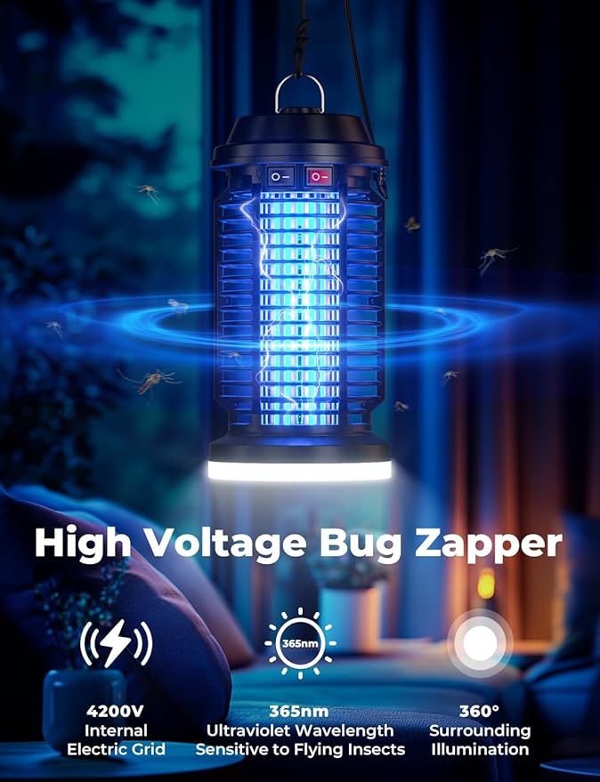 YISSVIC Bug Zapper Outdoor Indoor Waterproof Electric Mosquito Lamp Fly Zapper Killer Effective 4200V Plug in for Home Patio Office Courtyard
