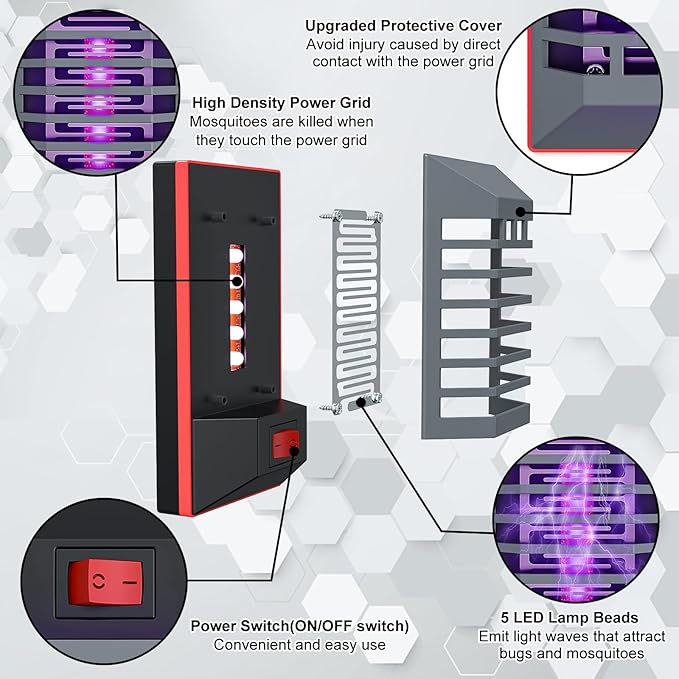 2 Pack Plug in Bug Zapper Indoor Flying Insect Trap, Electronic Mosquito Zappers Gnat Traps with LED Light for Patio, Bedroom, Kitchen, Office