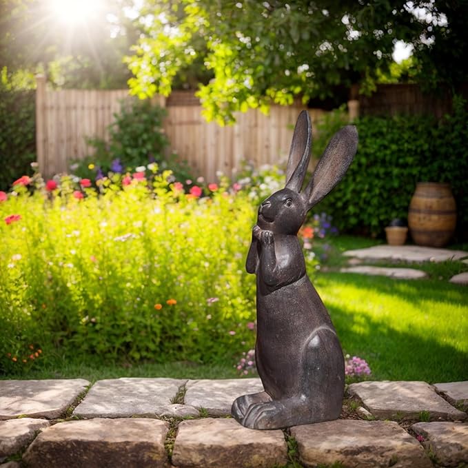 DiliComing Bunny Decor Resin Animals Statue - Garden Decorations Garden Decor for Outside Cute Cheeky Bunny Figurine Statues for Home Decor Outdoor Decor for Porch 5 × 4 × 11 Inch