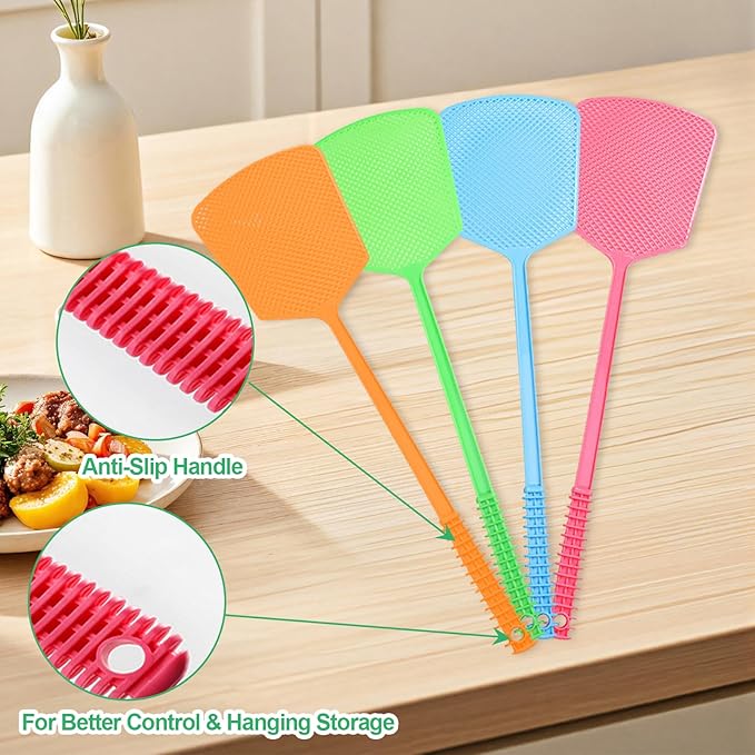 6 Pack Heavy Duty Fly Swatters, Extra Long 17.7in Plastic Bug Swatter with Non-Slip Handle – Indoor/Outdoor Manual Insect Tool, Durable & Reusable (Colorful)