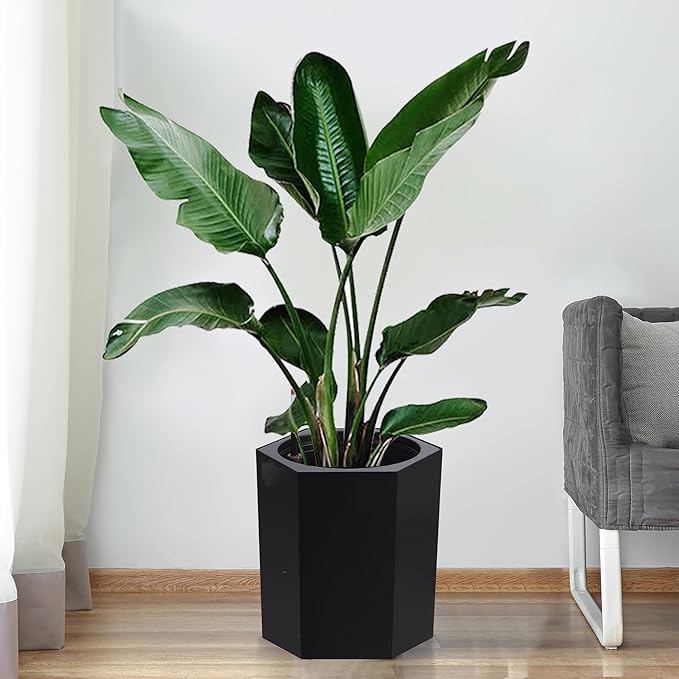 16 Inch Tall Outdoor Planters Set of 2, Self Watering Pots for Indoor Plants with Water Level Monitor & Drainage Hole & Wheels, Large Planter Pots for Garden, Patio, Balcony, Lounge, Black