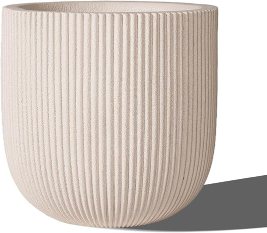 16 Inch Handmade Concrete Outdoor Planter - Classic Striped Design | Fiberglass & Composite Material | Durable for Commercial & Home Decor
